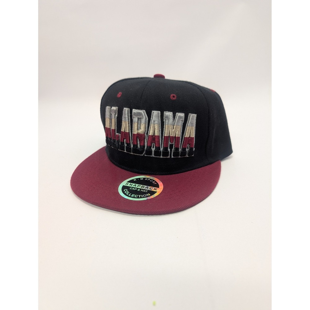 Alabama Snapback Hat Black Maroon 3D Embroidered Flat Brim Cap R-M Sport New
